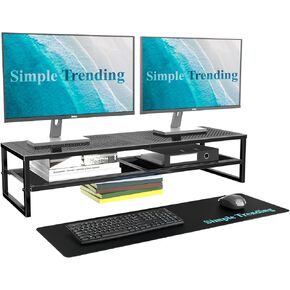 Simple Trending 2 Tier Metal Dual Monitor Stand Riser,Computer Office Desktop Organizer for 2 Monitors With 32"x10" Mouse Pad ,for Laptop,Printer,TV,Black