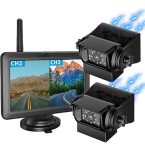 EWAY 2 Magnetic Wireless Backup Cameras HD1080P w/ 5" Split Screen Monitor Portable No Wiring Trailer Hitch IR Night Vision Rear View Camera for Truck Pickup RV Camper 5th Wheel Boat Horse Trailer