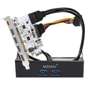 7 Ports PCI-E to USB 3.0 Expasion Card with 19-Pin SATA Power Connector Superspeed up to 5Gbps,and The Front Panel Bay and 1 Power Supply Cables,for Window 7/8/10/XP/Vista…
