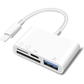 SD Card Reader for iPhone Lightning to 4 in 1 USB Camera Adapter Compatible Female OTG Micro SD TF Memory Card Reader for iPad with Charging Port