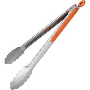 18/8 Stainless Steel Kitchen Tong: U-Taste 12 inch Large Heat Resistant Cooking Tong with Sturdy Metal Tips & Non Slip Silicone Handle & Smooth Locking for Serving Food Salad (Aqua Sky)
