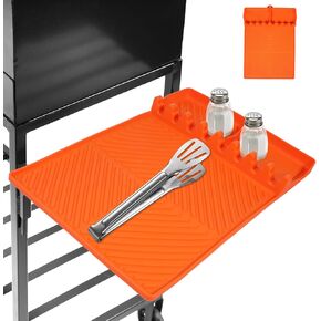 Happyyami Silicone Grill Mat: Spatula Mat Side Shelf Griddle Tools Reusable Black-Stone Griddle Accessories Grill Pad for BBQ Grill Kitchen Counter(Orange)