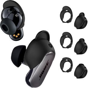 [3 Pairs] Ear Tips Covers for Bose QuietComfort Earbuds II&Bose QuietComfort Ultra Earbuds, WOFRO Anti Slip Silicone Sport Wingtip Anti Scratches Eartip Accessories (S/M/L)-Black