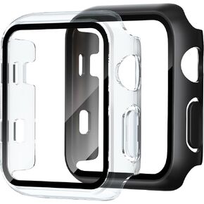 2 Pack Case for Apple Watch Screen Protector, Hard PC Case with Tempered Glass Protective Cover Guard Bumper, Slim Apple Watch Cover for iWatch Series 6/5/4/SE 2ND GEN - Black/Black 44mm in Saudi Arabia