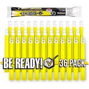 Be Ready - Yellow 6" Industrial 12 Hour Premium Emergency Safety Chemical Light Glow Sticks 36 Pack