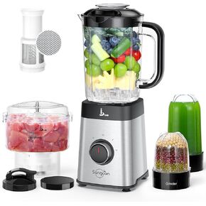 Sangcon Blenders and Food Processor Combo for Kitchen, 5 in 1 Blender for Shakes and Smoothies, Meat Chopped, Grinding & more, 40 oz Jar & 17oz Cup with To-Go Lid, Stainless Steel Silver in Kuwait