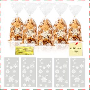 REJODA 120 Pcs Christmas Cellophane Treat Bags，Xmas Clear Cello Gift Bags Candy Bags with Twist Ties for Christmas Party Supplies