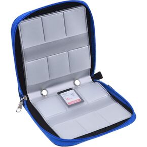 Eco-Fused Memory Card Case - Fits up to 44x SD, SDHC, Micro SD, Mini SD and 4X CF - Holder with 44 Slots (8 Pages) - (Blue)