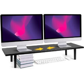 Dual-Computer-Monitor-Stand-Riser For Desk, Expandable Desk Shelf With Drawer For 2 Monitors, Desk Accessories & Workspace Organizers,TV Riser, Desktop Double Laptop Riser With Storage