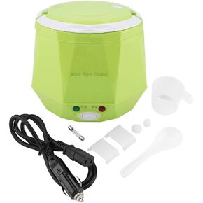 Electric Rice Cooker，Portable Electric Car Truck Food Steamer，Mini Travel Rice Cooker， 12V 100W 1.3 L Portable Meal Heater Food Warmer(Green)