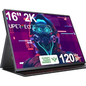 UPERFECT 2K 120Hz Portable Gaming Monitor, 16" 2560x1600 QHD Portable Monitor HDR FreeSync Laptop Monitor w/VESA & Smart Case Matte IPS Eye Care External Second Screen for PC Phone Game Console