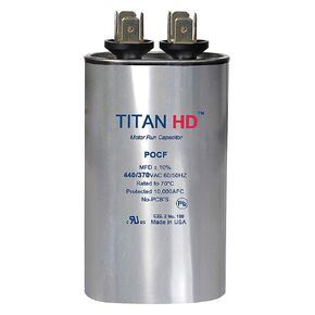 Titan Hd Oval Motor Run Capacitor, 15 Microfarad Rating, 440VAC Voltage - POCF15A