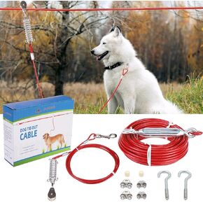 PUPTECK Outdoor Dog Run Cable for Small to Large Dogs up to 125lbs - 100 ft Heavy Duty Tie Out Cable with 10 Ft Runner for Yard, Camping, Red