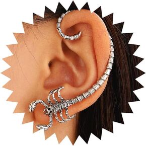 Punk Scorpion Ear Cuff Silver Scorpion Animal Ear Clip Earrings 3D Scorpion Wrap Earrings No Piercing Ear Climber Earrings Halloween Jewelry for Women and Girls