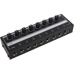 8 Channel Headphone Amplifier, 65-80Ohm 19.0oz Portable Metal Stereo Amplifier for Studio & Stage, 1 to 8 Channel Audio Input & 1 Main Outlet & Power Interface