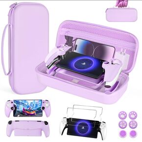 EIELST Accessories Bundle for Playstation Portal Remote Player - Cute PS5 Portal Accessories Kit with Carry Case, Protective Cover Case Set and 2 Pack Screen Protector for Ps Portal - Purple