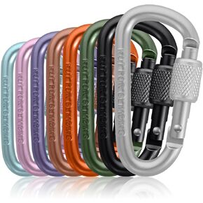 Caribeaner Clip, Heavy Duty Aluminum D Ring Shape Carabeaner, Key Chain Clip Hook, Keychain Clip, Multipurpose for Camping, Hiking, Backpacking or Other Outdoor Activities, 8PCS