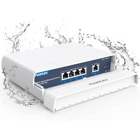 YuanLey 4-Port PoE Switch Gigabit- Waterproof Outdoor Ethernet Unmanaged Network Switch with VLAN Function, 78W Built-in Power, IEEE802.3af/at Support and Plug & Play, Ideal for Outdoor Use
