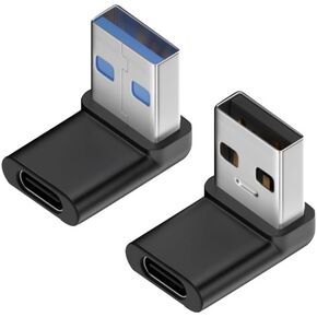 Herfair 90 Degree USB to USB C Adapter (2-Pack) Right Angle USB-C Female to USB Male Converter USB 3.2 C Type Plug Adapter Vertical USB Port Changer Extender Connector (Up+Down Angle)