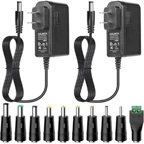 UL Listed 12V 2A AC/DC Adapter, 12 Volt 2 Amp 24W Power Supply with 10 Tips for LED Strip Lights, CCTV Cameras, Routers, 12V Wall Wart Transformer Charger, 5ft Power Supply Cord Included (2 Pack)
