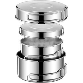 مجموعة من 4 أواني طهي من الفولاذ المقاوم للصدأ من نوزاماس، مجموعة أواني طهي قابلة للحمل من الفولاذ المقاوم للصدأ، مجموعة أواني طهي للتخييم في الهواء الطلق، داخل المنزل، المطبخ، الأسرة، التخييم، النزهة، الظهر، المشي لمسافات طويلة، الصيد in Kuwait
