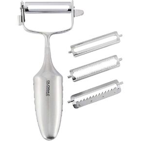 Global Stainless Steel 3-Way Peeler with Interchangeable Blades
