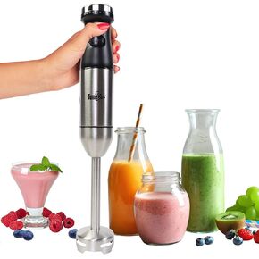 Total Chef Hand Blender Variable Speed Immersion Blender 225W with Turbo Boost Black and Silver Ergonomic Handle Stainless Steel Blade Blend Mix Puree Soups Smoothies and Dips Easy to Clean