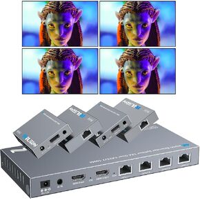 HDMI Extender Splitter Over Cat6/7 up to 100M(328fts), 4K@30Hz HDMI Splitter Extender 1x4 with POC, IR Control, EDID, HDMI Loop Out, Lossless Transmission and Zero Latency