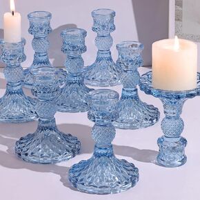 Candlestick Holders Set, 4" H Taper Candle Holders Bulk, 12Pcs Glass Candle Holders for Wedding, Festival, Party & Windowsill Decor