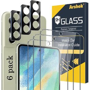 [3+3 Pack] Glass Screen Protector for Samsung Galaxy S21 FE 5G, 9H Tempered Glass, Ultrasonic Fingerprint Support, HD Clear, Anti Scratch