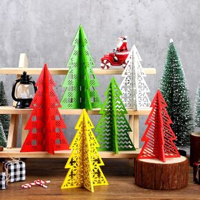 Maitys 12 Pieces Wooden Christmas Tree Tabletop Decoration Rustic Merry Christmas 3D Sign White Freestanding Engraved Tree Centerpiece for Tiered Tray Holiday Handmade Craft Cutouts Hanging Ornaments