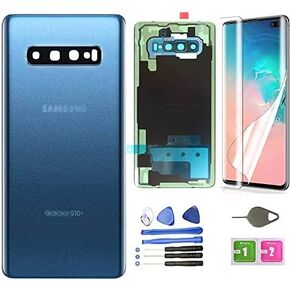 Galaxy S10 Plus Back Glass Cover Replacement Housing Door (Waterproof) with Camera Lens and Frame +Tape Parts for Samsung Galaxy S10 Plus S10+ SM-G975U/W/F/DS + Tools (Prism Blue)