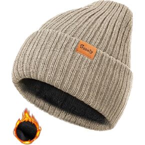 Beanie Hats for Men Women Fleece Winter Hat Chunky Knit Skull Stocking Caps for Guys Thermal Snow Hat Heated Cuffed Gift