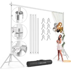 Julius Studio [Heavy Duty] 10 x 10 ft. (W x H) Upgraded Backdrop Stands, Background Support System, Metal Cap Head Thicker Joints for Enhanced Stability, Spring Clamps, Photo Video Studio, JSAG505