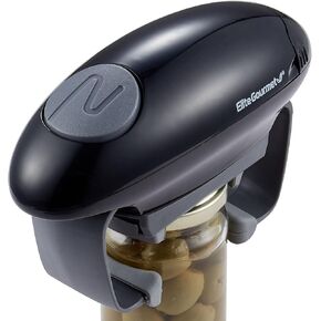 Elite Gourmet EJO800 High Power Torque Automatic Battery Operated Electric Jar Opener, One-Touch Electric Operation, Easily Remove Most-Size Lids with Auto-Size Guides, Black/Gray