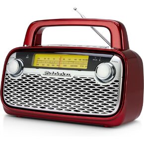 Studebaker SB2006 Bluetooth Speaker with AM/FM Portable Radio Bluetooth Streaming, Rechargeable Battery, and High Power (Red)