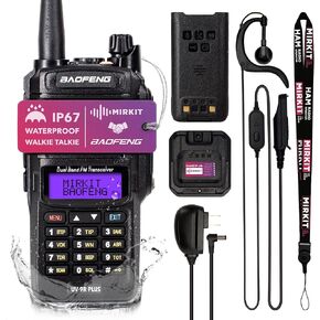 Mirkit Waterproof Baofeng Radio UV-9R Plus MK1 (UV-82 3rd Gen) 8 W VHF/UHF 144-148/420-450MHz Walkie Talkie with 2200mAh Battery & Programming Cable. IP67 Handheld Radio: Dust, Cold, Waterproof