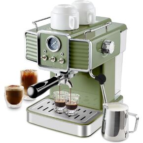 InfiniPower 15 Bar Espresso Coffee Machine with Milk Frother Steam Wand, 1350W Professional Coffee Maker, 54 Oz Removable Water Tank Espresso Maker Cappuccino, Latte, Machiato, Green, For Home Barista