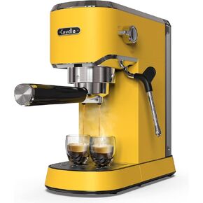 Espresso Machine 20 Bar, Professional Maker with Milk Frother Steam Wand, Compact Coffee 35oz Removable Water Tank for Cappuccino, Latte, Stainless Steel, Yellow