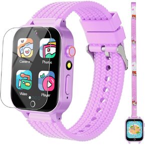 Smart Watch for Kids Girl Gift Ages 3-12, 2 Screen Protector, 26 Puzzle Games, HD Camera Video Music Player Touchscreen Pedometer, Educationtal Toy Brithday Gifts for Girl Ages 4 5 6 7 8 9 10(Pink)
