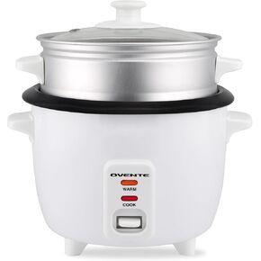 OVENTE Electric Rice Cooker with Food Steamer Basket, Automatic Keep Warm Function, Makes up to 10 cups Cooked (5 cups Uncooked) White, RCS01W in Kuwait