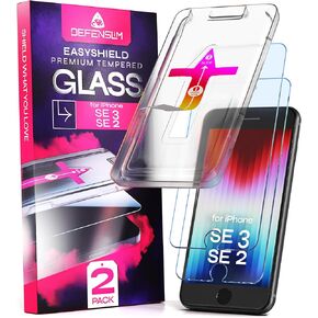 Screen Protector compatible with iPhone SE 3 / SE 2 (2Pack), Easy Auto-Align Install Kit, 4.7" Tempered Glass, 9H Hardness, Ultra HD Clear, Case Friendly, EasyShield