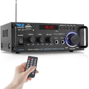 Pyle Wireless Bluetooth Stereo Power Amplifier - 200W 2 Channel Audio Receiver USA Warranty w/ RCA, USB, SD, MIC IN, FM Radio, For Home Theater Entertainment via RCA, Studio Use - PDA29BU.6