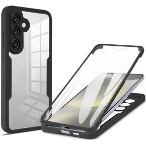 Ysnzaq Clear Case for Samsung Galaxy S24 FE, [Built-in Screen Protector] 360 Full-Body Shockproof Hard PC + Soft TPU Protective Case for Samsung Galaxy S24 FE QB Black