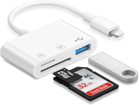 SD Card Reader for iPhone,Lightning to MicroSD/SD USB 3 Ports Memory Card Reader fo iPhone iPad/MacBook Pro/Air/Laptop/Galaxy USB SD Card Reader No App Required in Saudi Arabia