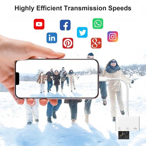 SD Card Reader for iPhone,Lightning to MicroSD/SD USB 3 Ports Memory Card Reader fo iPhone iPad/MacBook Pro/Air/Laptop/Galaxy USB SD Card Reader No App Required in Saudi Arabia