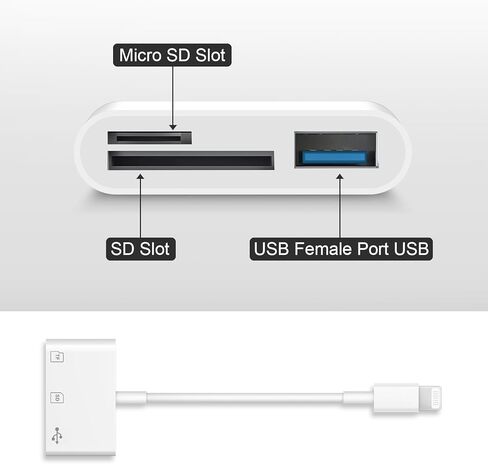 SD Card Reader for iPhone,Lightning to MicroSD/SD USB 3 Ports Memory Card Reader fo iPhone iPad/MacBook Pro/Air/Laptop/Galaxy USB SD Card Reader No App Required in Saudi Arabia