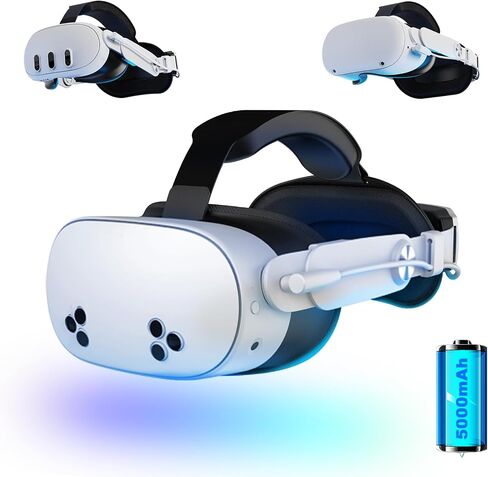حزام رأس البطارية بقدرة 5000 مللي أمبير في الساعة لأجهزة Meta Quest 3S وQuest 3 وOculus Quest 2، وحزام النخبة لملحقات الواقع الافتراضي مع حزمة بطارية مدمجة، يتضمن مجموعة تحديث الحزام للتحويل in Saudi Arabia