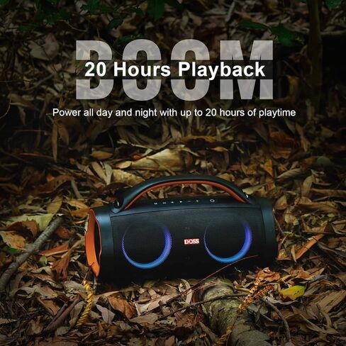 DOSS Extreme Boom Pro Bluetooth Speaker with 100W Stereo Sound, Rich Bass, IPX6 Waterproof, 20H Playtime, Power Bank, Mixed Color Light, Portable Speaker for Outdoor, Camping, Beach-Orange in Kuwait