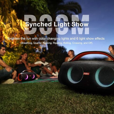 DOSS Extreme Boom Pro Bluetooth Speaker with 100W Stereo Sound, Rich Bass, IPX6 Waterproof, 20H Playtime, Power Bank, Mixed Color Light, Portable Speaker for Outdoor, Camping, Beach-Orange in Kuwait